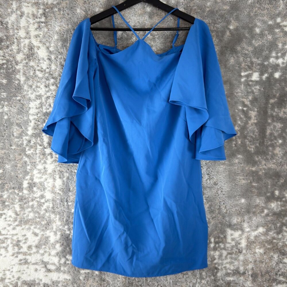 Laundry Shelli Segal Sz 10 (M) Cold Shoulder Flutter Sleeve Mini Dress Blouse
